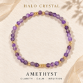 Amethyst faceted gemstone stacking bracelet with gold-tone beads