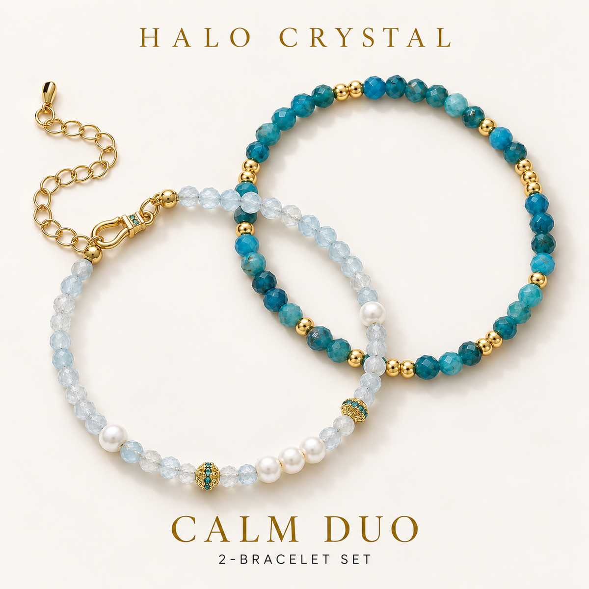 Moon Stack Set – Aquamarine + Faceted Gemstone Bracelet