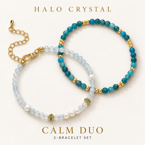 Moon Stack Set – Aquamarine + Faceted Gemstone Bracelet