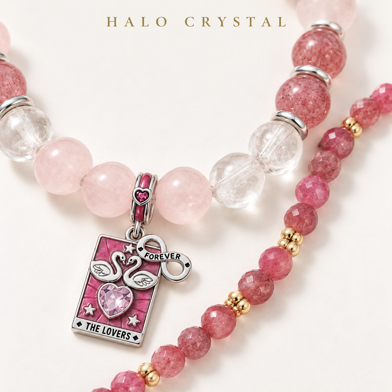 The Lovers Stack Set – Tarot Charm + Faceted Gemstone Bracelet