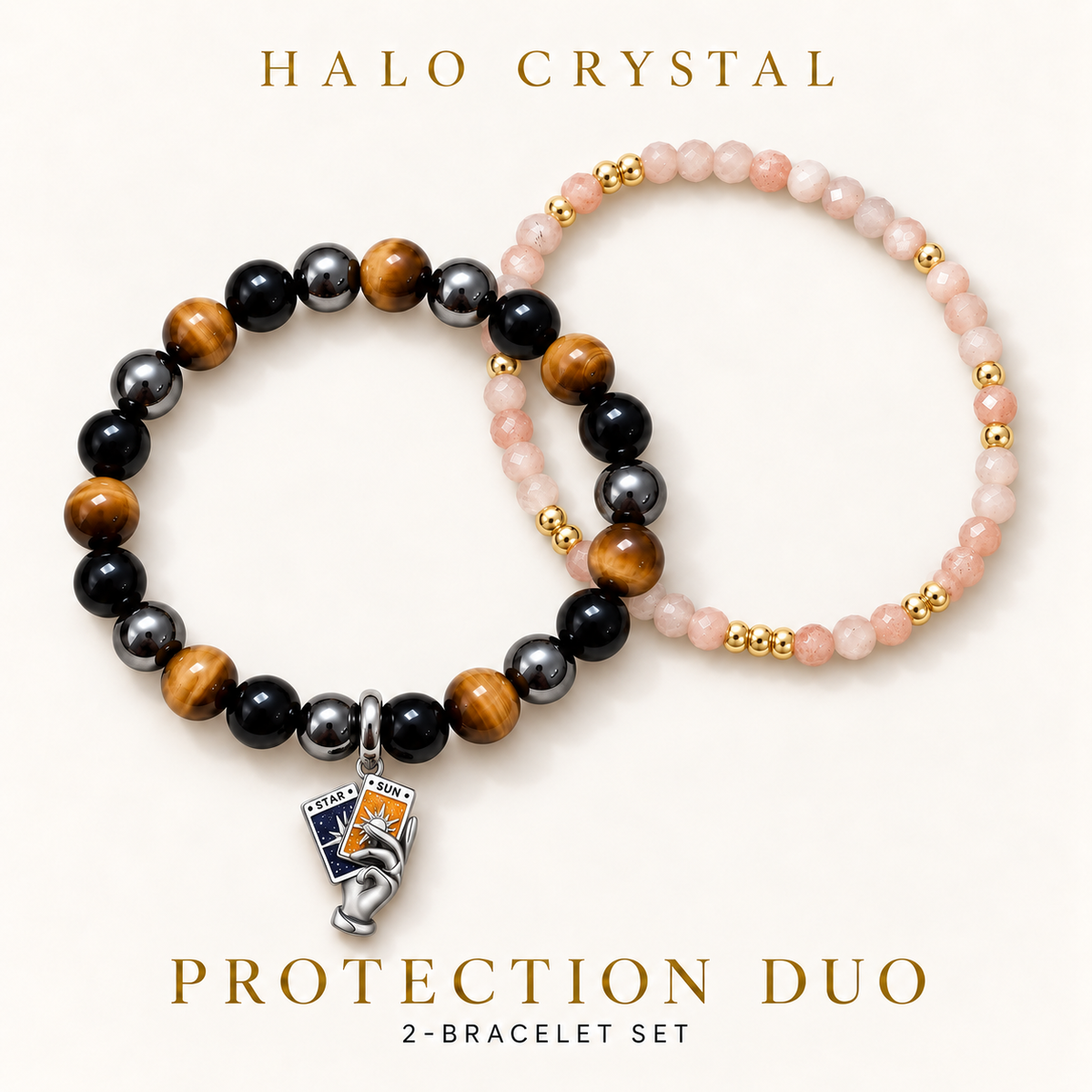 Sun and Star Stack Set – Tarot Charm + Faceted Gemstone Bracelet