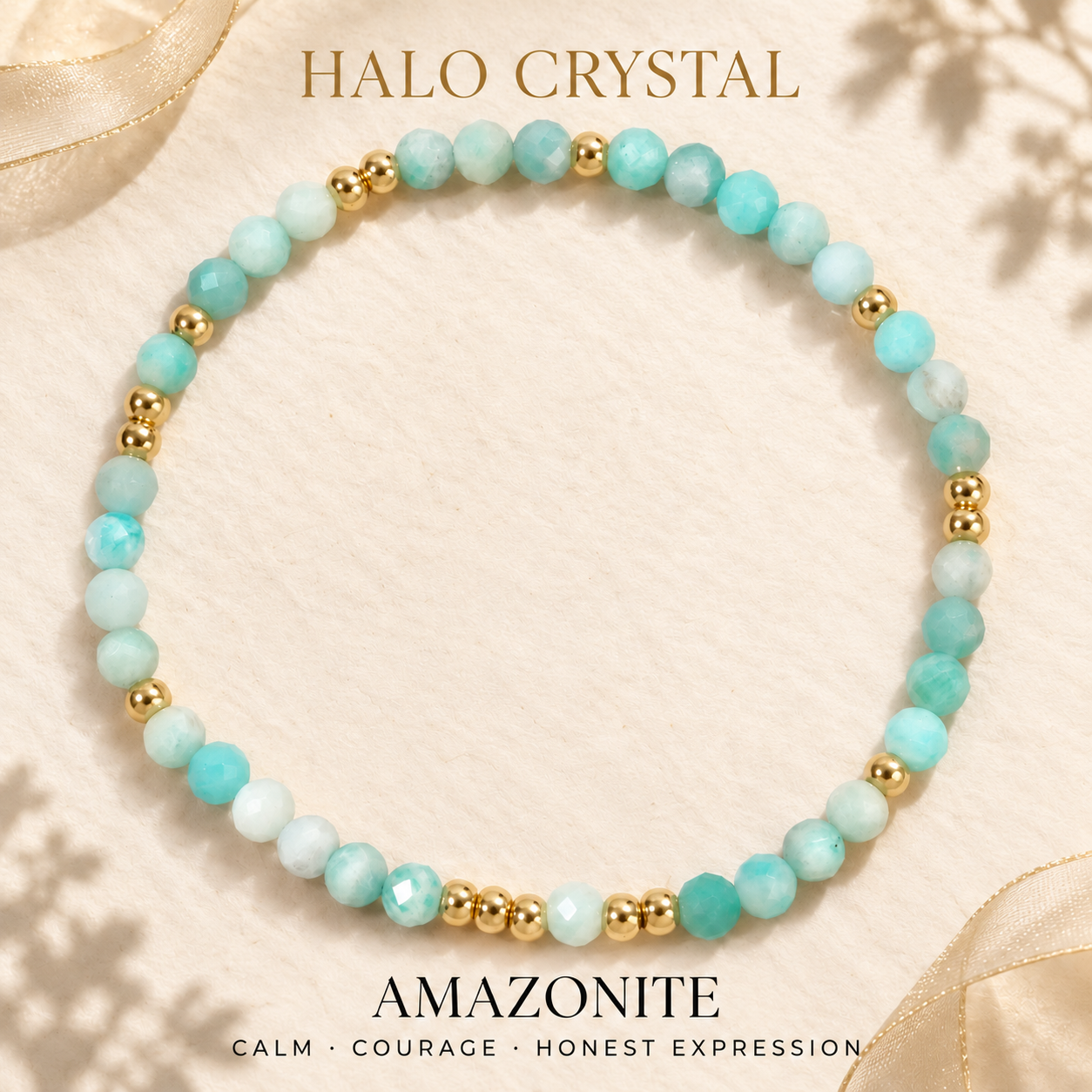 Amazonite faceted gemstone stacking bracelet with gold-tone beads